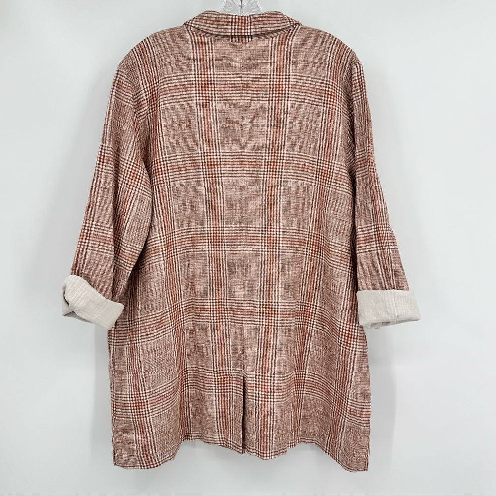 J. Jill NWT Harper Linen Blend Plaid Relaxed Fit Blazer Brown Size XL Petite - Picture 4 of 9